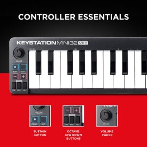 M-Audio Keystation Mini 32 MK3 - USB MIDI Keyboard Controller with 32 Velocity Sensitive Mini Keys and Recording Software Included