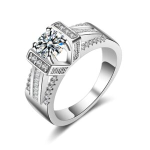 yazilind retro women platinum plated geometrical cubic zirconia wedding engagement band ring size 9