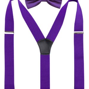 Alizeal Men's Y-Back Adjustable Suspender and Bowtie Set (Dark Purple)