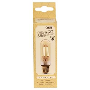 Feit Electric Vintage Exposed Filament Amber Glass LED T10 with a Medium E26 Base Light Bulb - 40W Equivalent - 10 Year Life - 300 Lumen - 2100K Soft White - Dimmable | Original Vintage