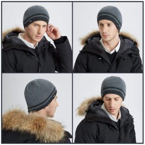 Bodvera Mens Winter Beanie Hat Warm Knit Cuffed Plain Toboggan Ski Skull Cap (3 Patterns)