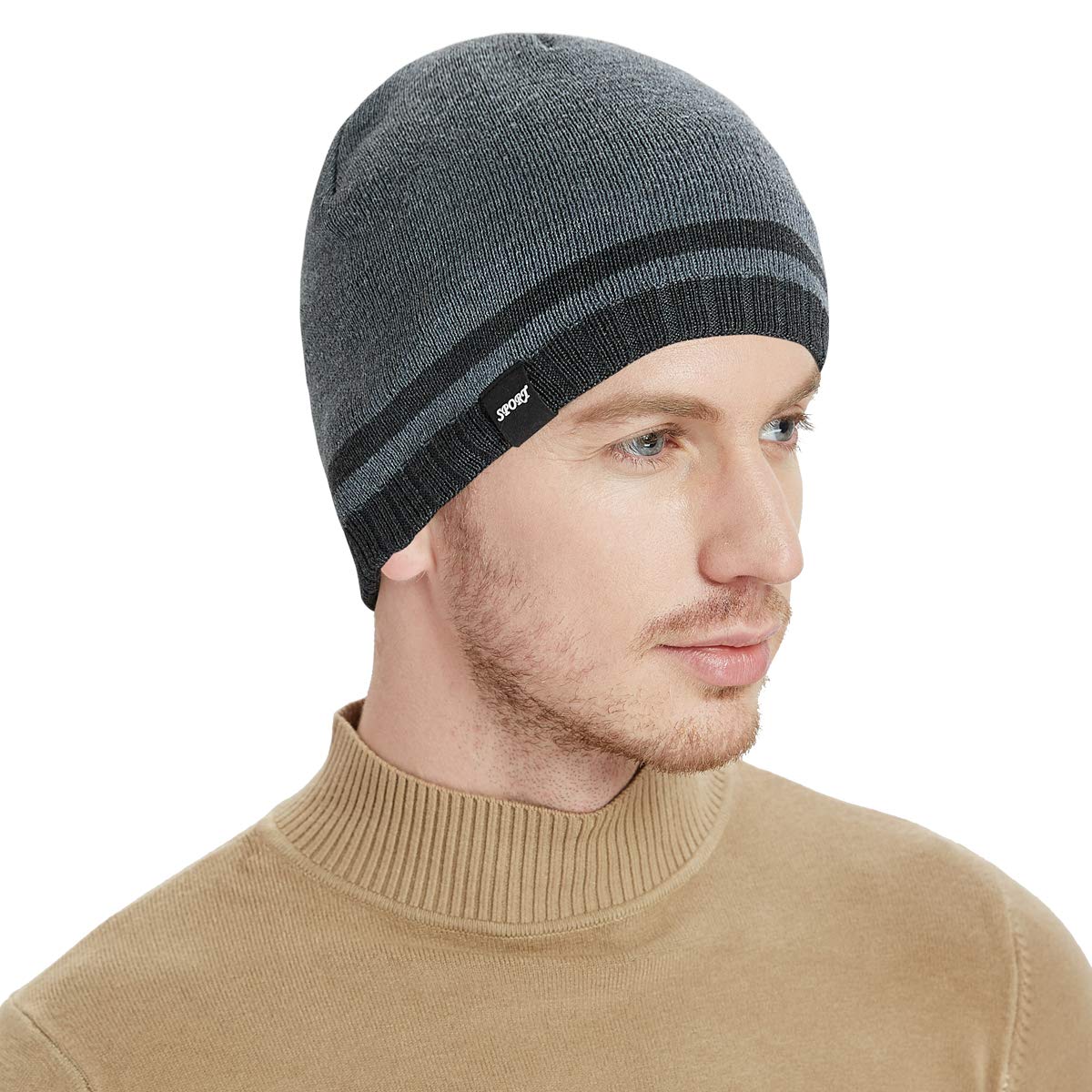 Bodvera Mens Winter Beanie Hat Warm Knit Cuffed Plain Toboggan Ski Skull Cap (3 Patterns)