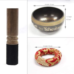 AITREASURE Tibetan Singing Bowl Set with Mallet & Cushion- Meditation Sound Bowl for Chakra Healing, Yoga, Zen Garden(4inch)