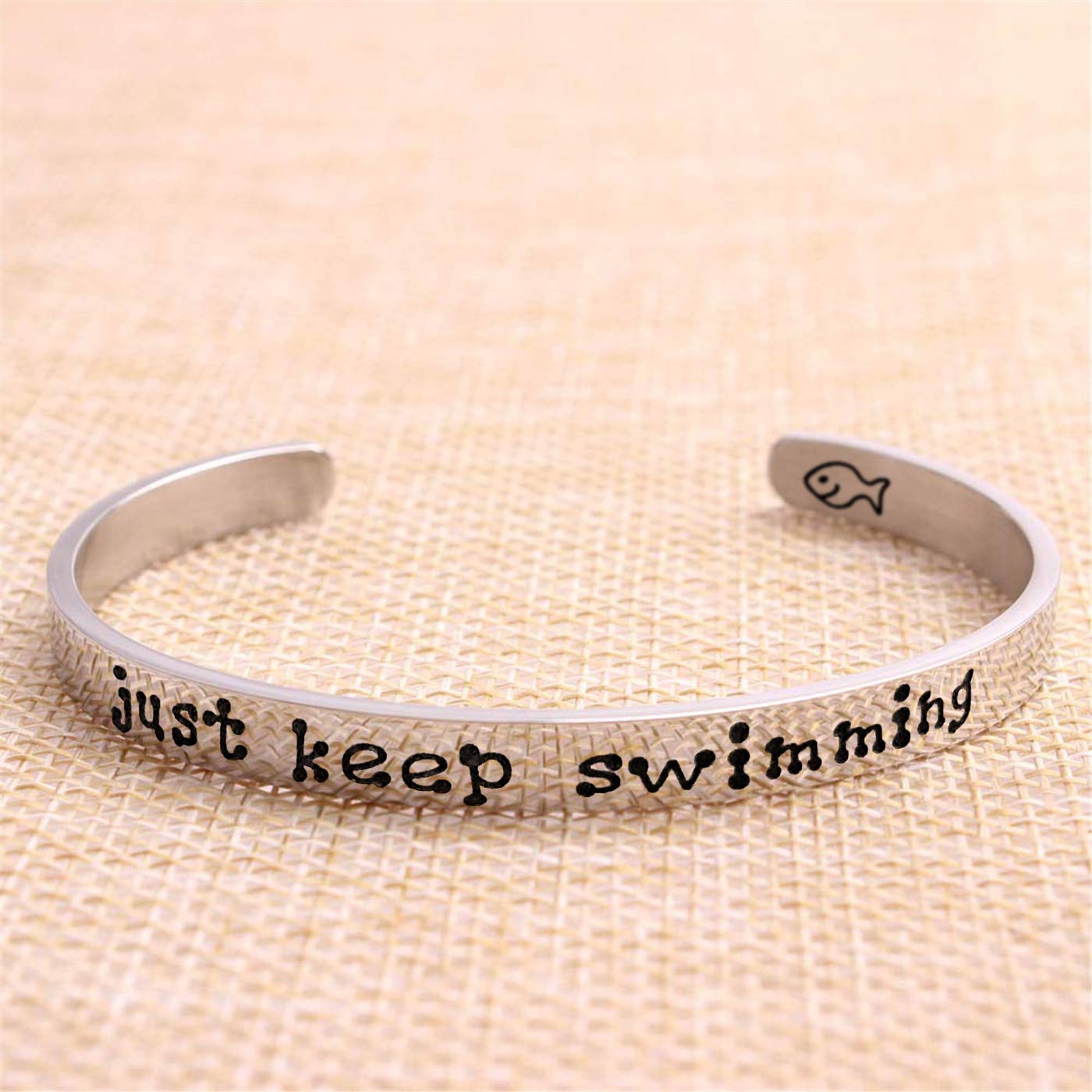 Jvvsci just keep swimming Cuff Bracelet - Motivational Inspirational Message Jewelry, Courage, Don't Give Up, Move On, Sisters Best Friend BFF Encouragement Gift