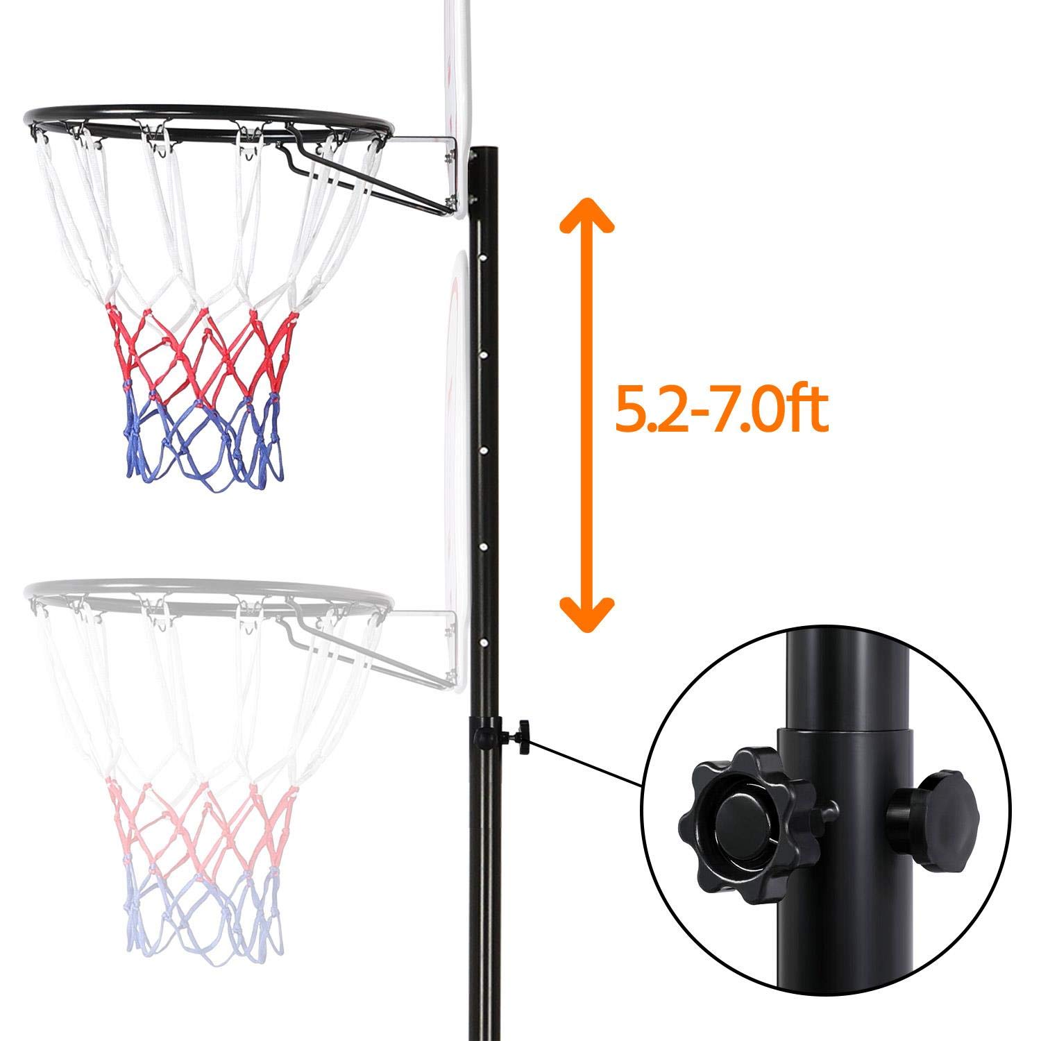 Yaheetech Portable Basketball Hoop System 5.2-7 ft Height Adjustable Basketball Stand for Youth Indoor/Outdoor w/Wheels 29 Inch Backboard Basketball Goals