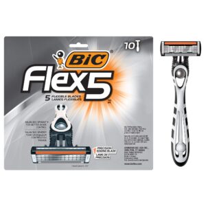 BIC Flex 5 Disposable Razors for Men, Long-Lasting 5-Blade Razors For a Smooth and Comfortable Shave, Shaving Razors, 10 Count