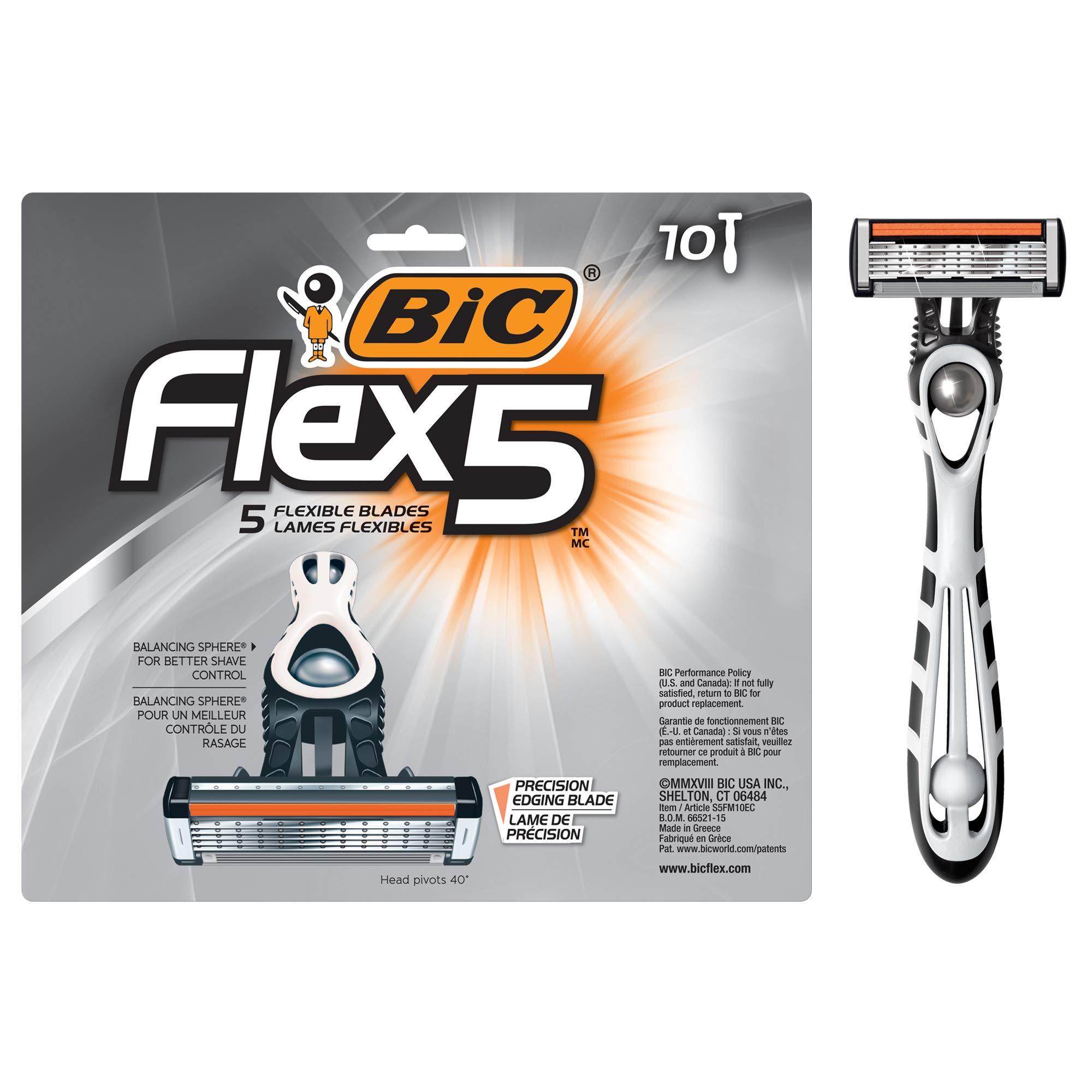 BIC Flex 5 Disposable Razors for Men, Long-Lasting 5-Blade Razors For a Smooth and Comfortable Shave, Shaving Razors, 10 Count