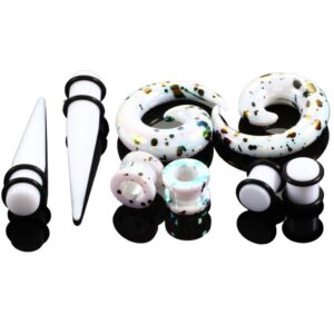 hqla 4 pairs a set white acrylic swirl taper ear taper expander tunnels plugs with o-rings gauges stretcher expander (0g(8mm))