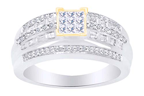 AFFY Mutli Shape White Natural Diamond Two Tone Engagement Wedding Ring In 10k Solid White Gold (0.5 cttw)-7.5