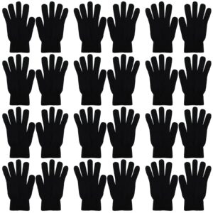 cugbo 12 pairs black winter stretchy warm knit magic gloves mitten for mens womens-one size fits all