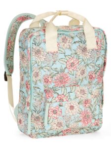 chrysanthemum floral teal and pink women's backpack purse with padded shoulder straps