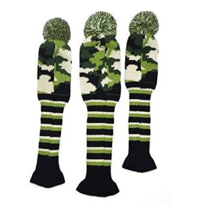 HISTAR Golf Club Pom Pom Knit Hybrid American Flag Head Cover 3 pcs/Set Knitting Golf Clubs Headcover Driver Cover Fairway Wood Head Covers for Taylormade,Callaway and More Brand (Army Green)