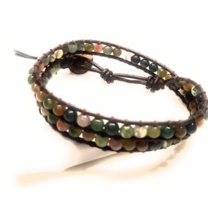 Infinityee888 Jasper 2 Wrap Bracelets and Choker woven Leather Necklace 2 in 1, Men Bracelet, Women Bracelet, Teengirls Bracelet Green