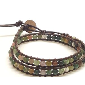 Infinityee888 Jasper 2 Wrap Bracelets and Choker woven Leather Necklace 2 in 1, Men Bracelet, Women Bracelet, Teengirls Bracelet Green