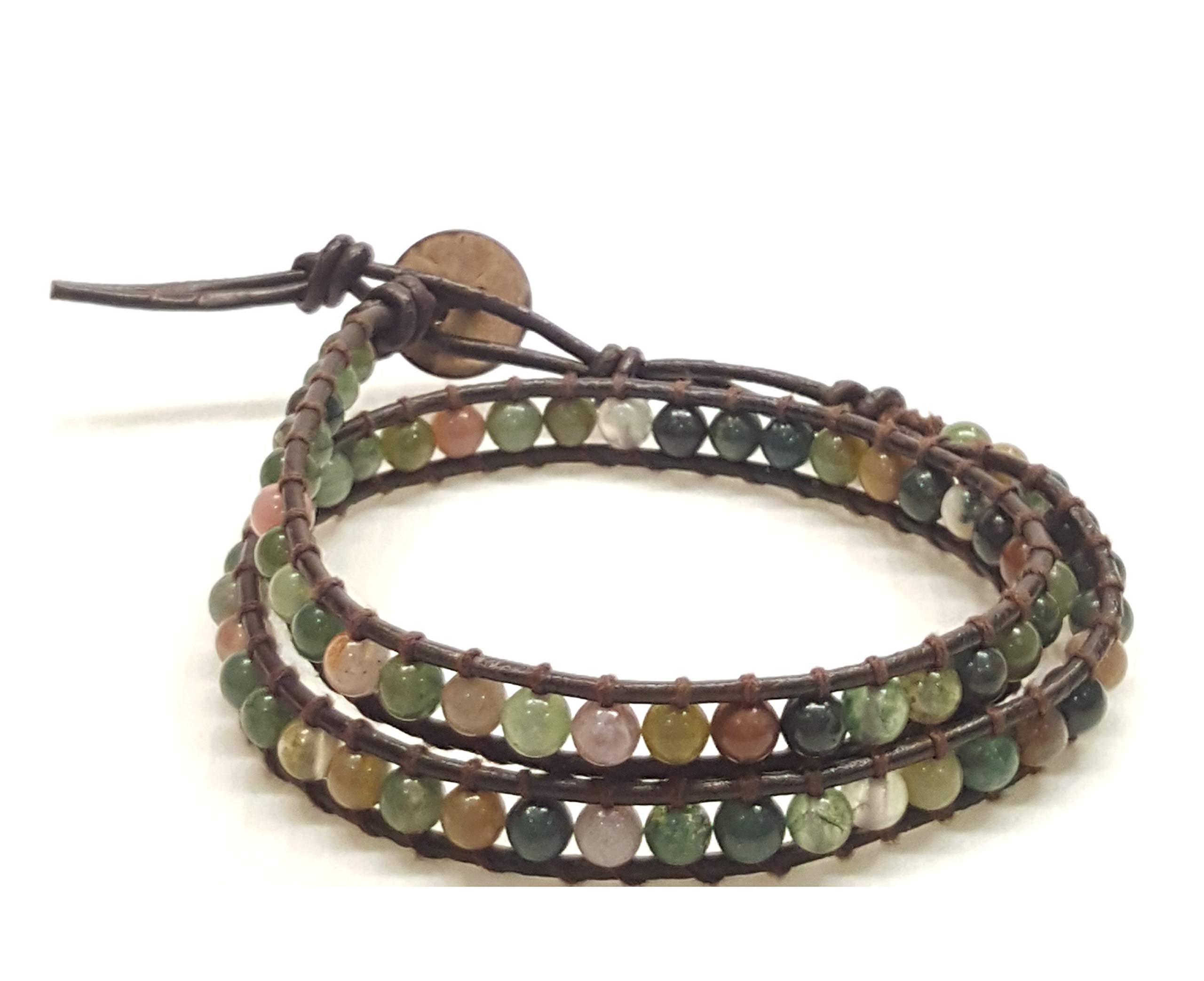 Infinityee888 Jasper 2 Wrap Bracelets and Choker woven Leather Necklace 2 in 1, Men Bracelet, Women Bracelet, Teengirls Bracelet Green