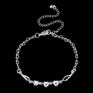 Cutesmile Fashion Jewelry 925 Sterling Silver Love Heart Angel Wings Chain Anklet