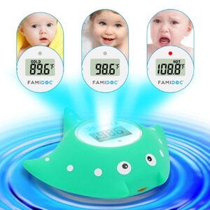 Baby Bath Thermometer with Room Thermometer - Famidoc FDTH-V0-22 NEW Upgraded Sensor Technology for Baby Health Bath Tub Thermometer Floating Toy Thermometer (Blue)