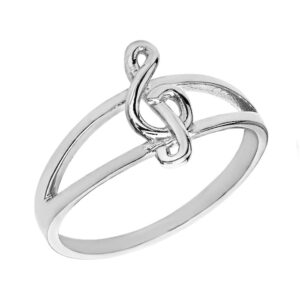 Claddagh Gold Dainty 925 Sterling Silver Split Shank Treble G-Clef Music Note Ring (Size 5)