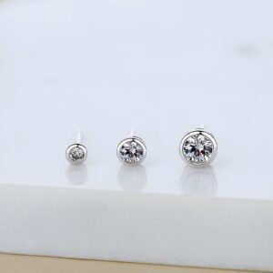 Lavishe Rhodium Plated 925 Sterling Silver Cubic Zirconia Round Bezel Set Stud Earrings, 4mm Stone