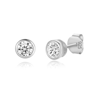 Lavishe Rhodium Plated 925 Sterling Silver Cubic Zirconia Round Bezel Set Stud Earrings, 4mm Stone