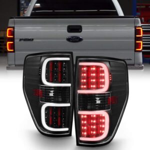 acanii - for 2009 2010 2011 2012 2013 2014 ford f150 pickup black dual led bar tail lights brake lamps pair left+right