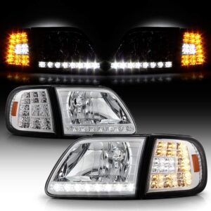 ACANII - For 1997-2003 Ford F150 Expedition LED Headlights w/LED Corner Signal Head Lights Lamps Driver & Passenger Side