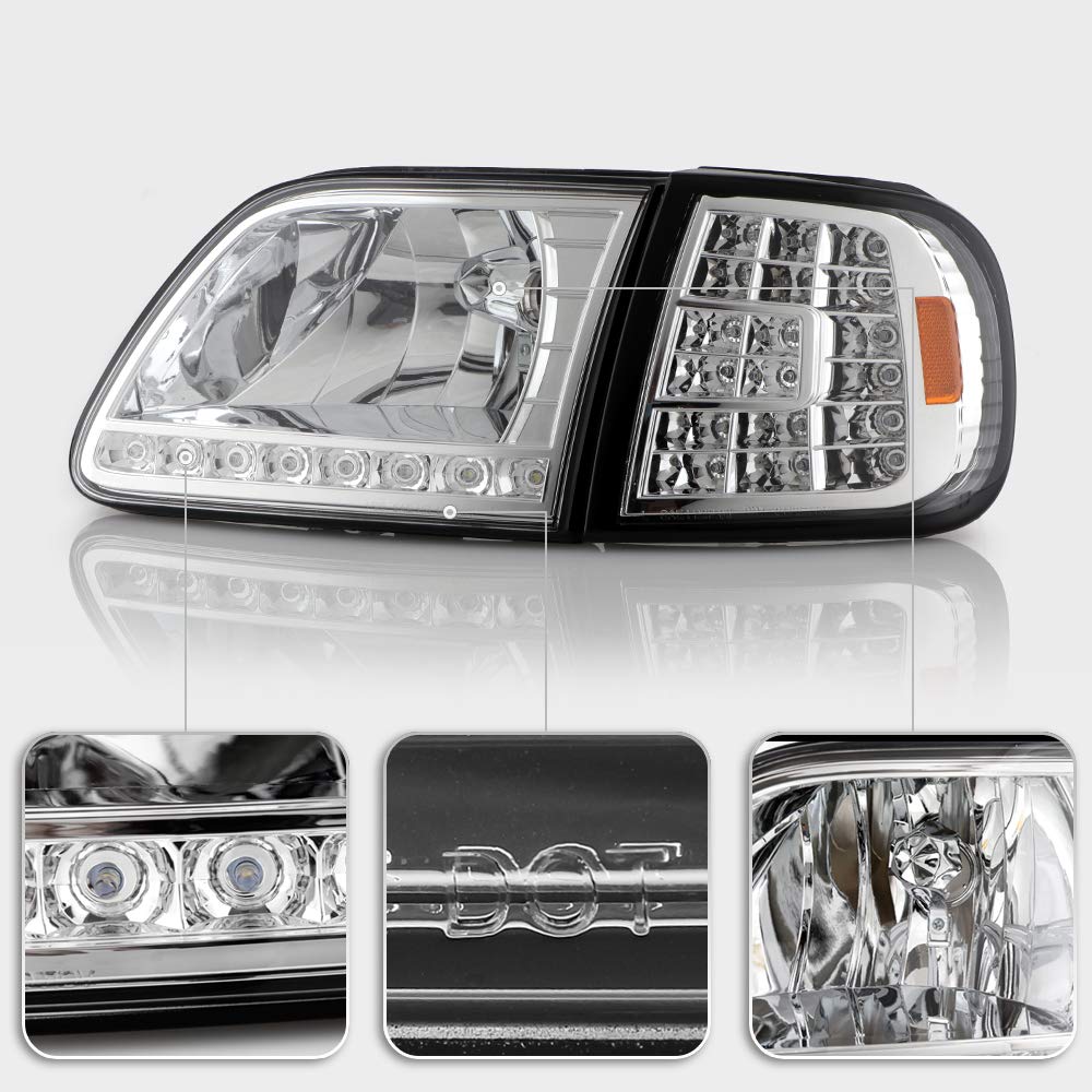 ACANII - For 1997-2003 Ford F150 Expedition LED Headlights w/LED Corner Signal Head Lights Lamps Driver & Passenger Side