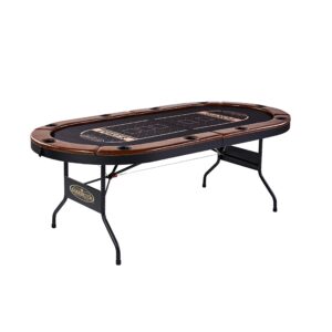 barrington charleston 10 player folding poker table, oval card table, casino style tournament poker table with padded rails and cup holders