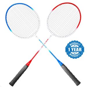 Portzon 2 Player Badminton Racquets Set,Double Rackets, Lightweight & Sturdy Perfect for Beginner,1 Carrying Bag Included, 2-Packs (Badminton Racket Set)