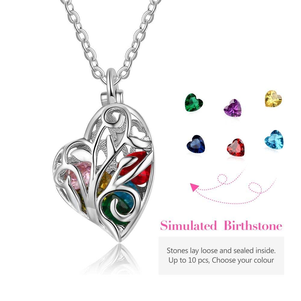 Lam Hub Fong Personalized Locket Necklace for Women with Birthstones Mothers Daughter Necklace for Mom Custom Promise Necklace for BFF Best Friends Friendship Necklace Gifts (Silver)