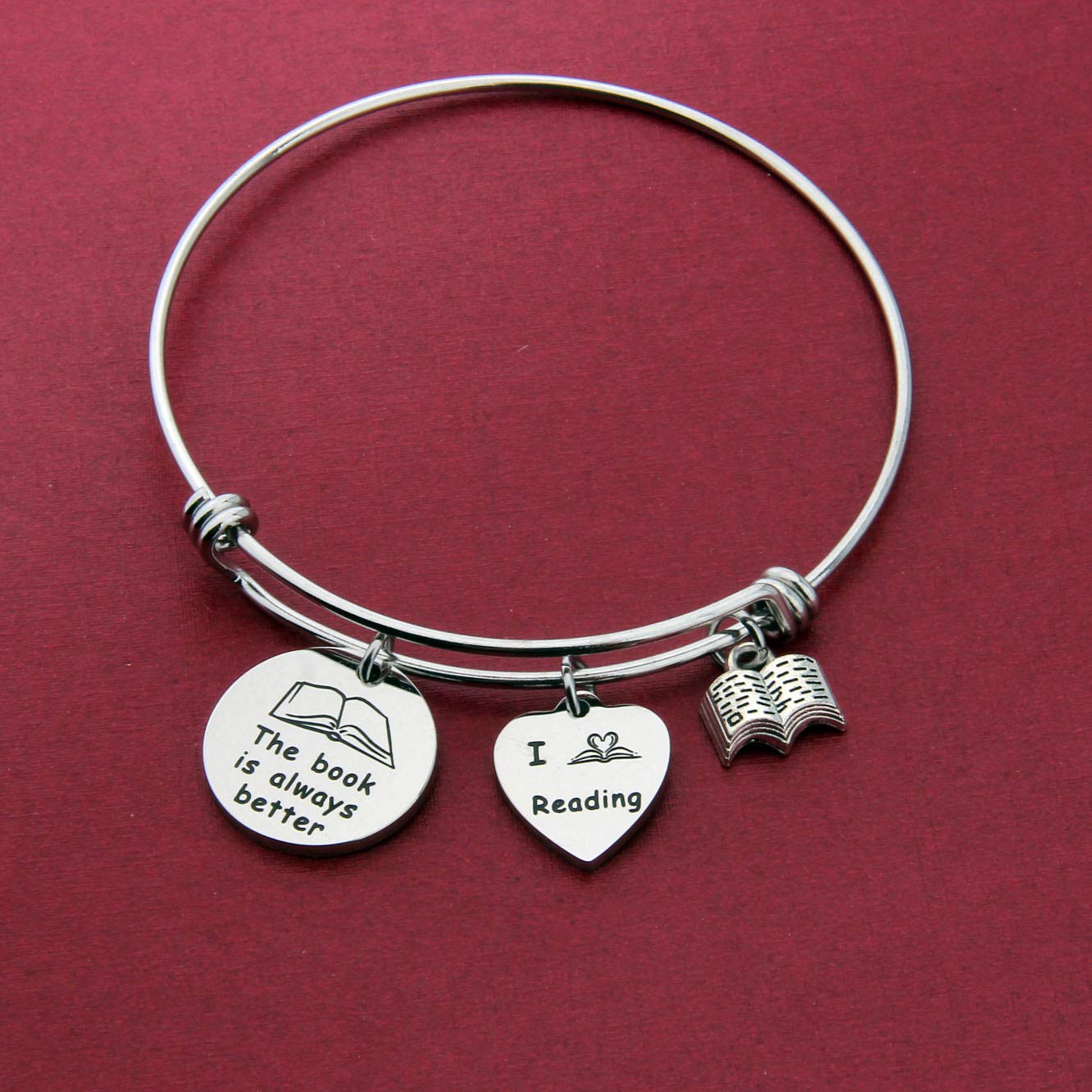 Book Lover Bracelet Literary Jewelry The Book Is Always Better I Love Reading Charm Bangle Writers Author Student Librarian Gift (book lover bracelet)