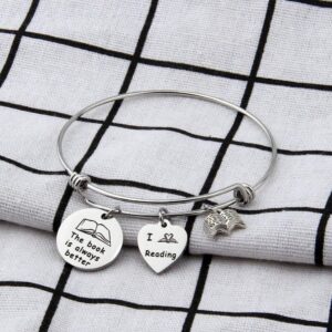 Book Lover Bracelet Literary Jewelry The Book Is Always Better I Love Reading Charm Bangle Writers Author Student Librarian Gift (book lover bracelet)