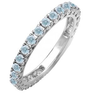 Dazzlingrock Collection Round Aquamarine Eternity Stackable Wedding Band for Women in 14K White Gold Size 6.5