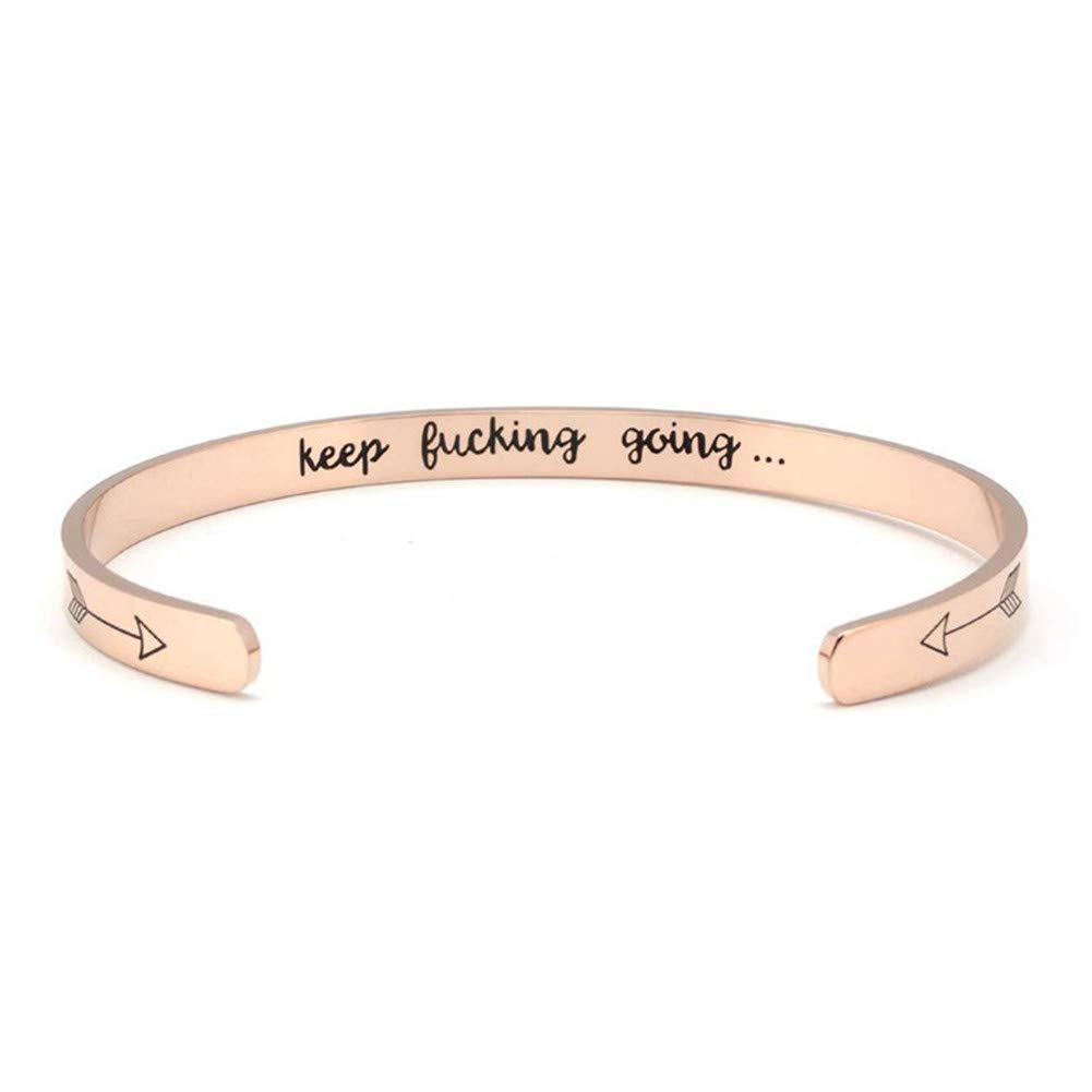 JczR.Y Keep Fucking Going Bracelet Cuff Stainless Steel Inspirational Engraved Arrow Bracelet Cuff for Women Fashion Wristband Jewelry(gold/keep fucking going)