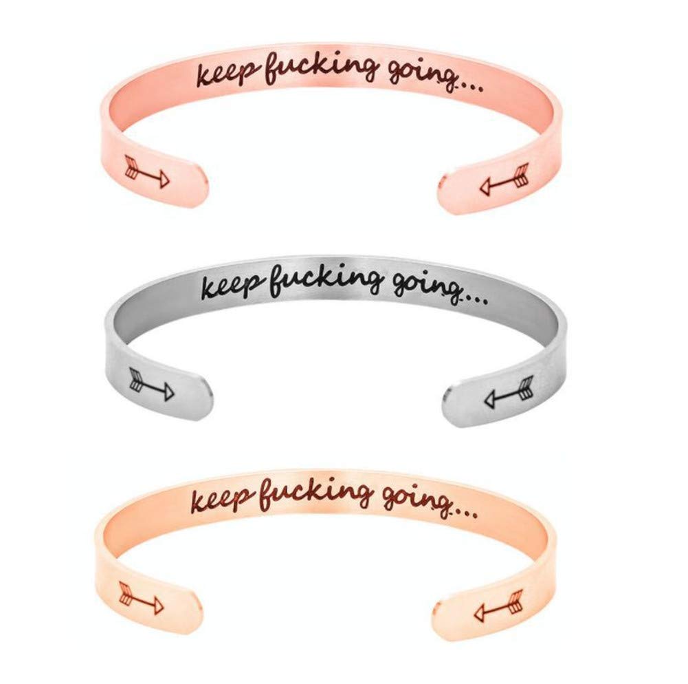 JczR.Y Keep Fucking Going Bracelet Cuff Stainless Steel Inspirational Engraved Arrow Bracelet Cuff for Women Fashion Wristband Jewelry(gold/keep fucking going)