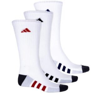 Adidas Men's Color-Block 3-Stripe Cushioned Moisture Wicking Crew Socks 3-Pack/ 3-Pair (Shoe Size 6-12)