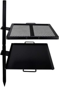 gamemaker - open fire cooking gravity combo grill & skillet, ultimate camping cooking tool black, grill dimensions: 18.5” x 16.375”