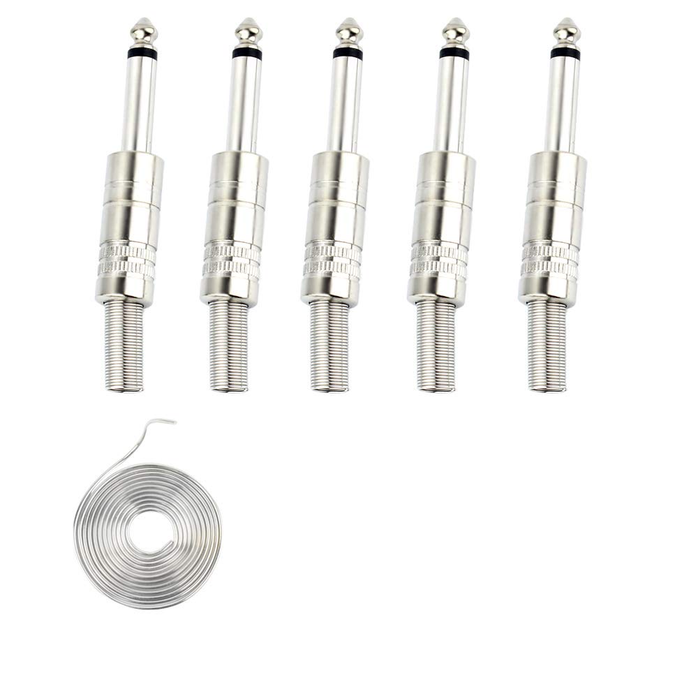 1/4" Audio Plugs 6.35 mm Plug TS Male 1/4 inch Solder Type Mono Plug Straight Design Connector with Spring for DJ Mixer Speaker Guitar Cables Phono Patch Cable Microphone Cables Alloy ( 5 Pack )