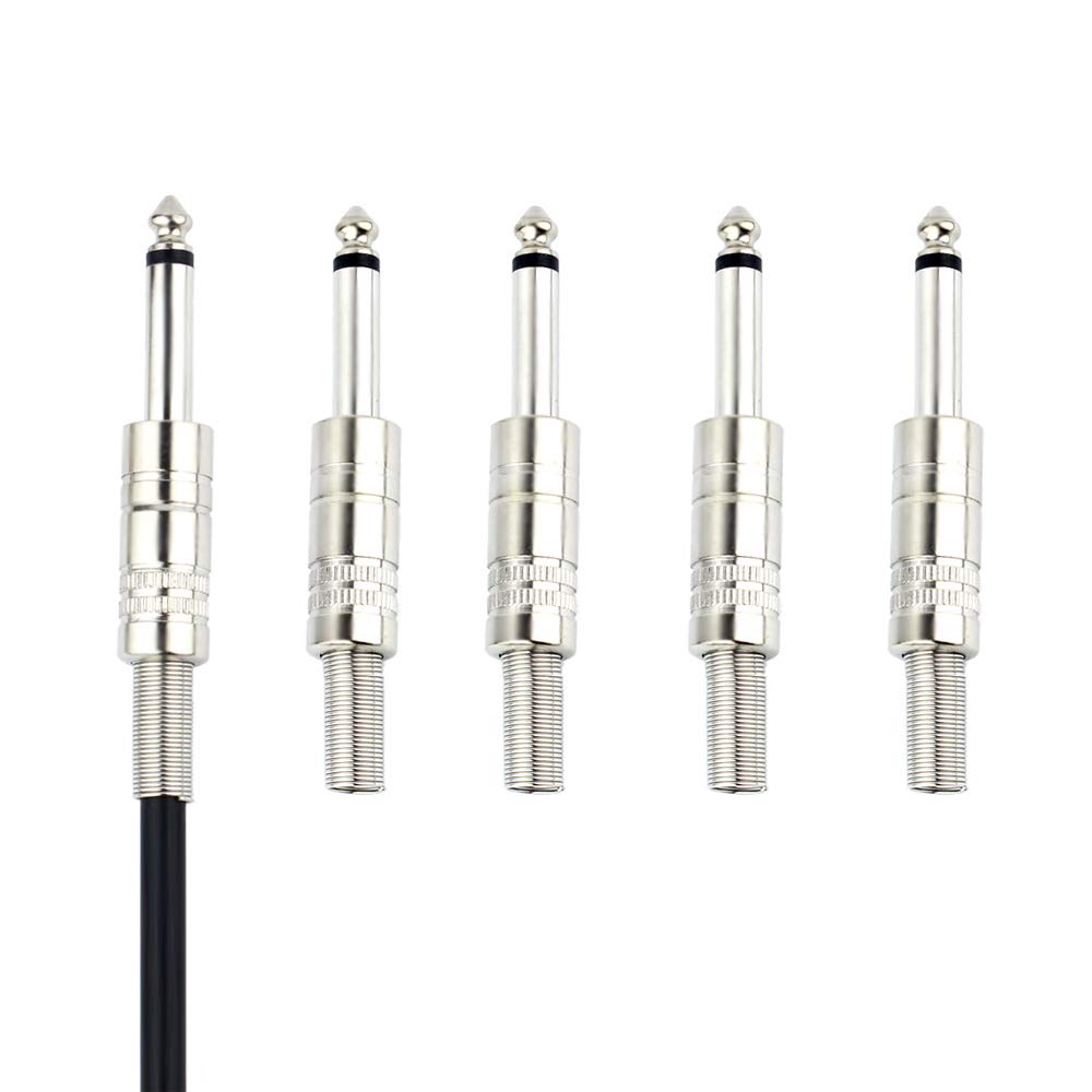 1/4" Audio Plugs 6.35 mm Plug TS Male 1/4 inch Solder Type Mono Plug Straight Design Connector with Spring for DJ Mixer Speaker Guitar Cables Phono Patch Cable Microphone Cables Alloy ( 5 Pack )