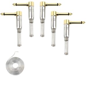 1/4" Audio Plugs 6.35 mm Plug TS Male 1/4'' Solder Type Mono Plug Right Angle Heavy Duty Connector with Buffered Spring for DJ Mixer Speaker Guitar, Phono Patch Cable Microphone Cables (5P)