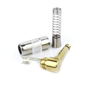 1/4" Audio Plugs 6.35 mm Plug TS Male 1/4'' Solder Type Mono Plug Right Angle Heavy Duty Connector with Buffered Spring for DJ Mixer Speaker Guitar, Phono Patch Cable Microphone Cables (5P)