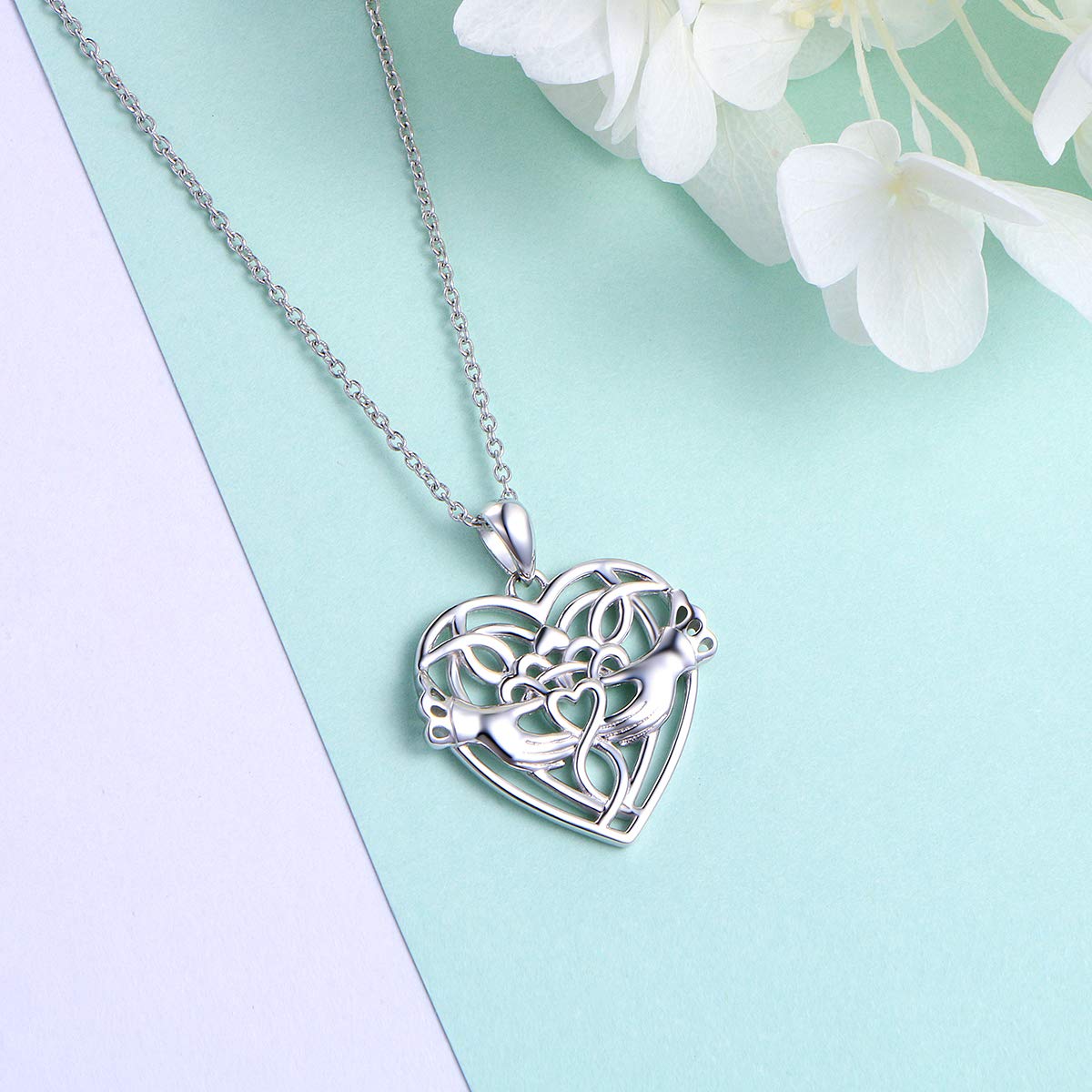 DAOCHONG Sterling Silver Forever Love Infinity Celtic Claddagh Love Heart Necklace Women Sister Lover Gift