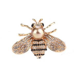 honey bee brooches crystal insect themed bee brooch animal fashion shell pearl brooch pin gold tone (gold pearl)