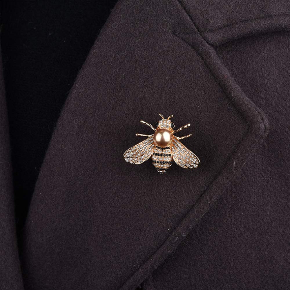 Honey Bee Brooches Crystal Insect Themed Bee Brooch Animal Fashion Shell Pearl Brooch Pin Gold Tone (gold pearl)