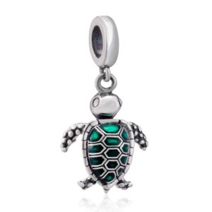 paiyuan sea turtle animal charms 925 sterling silver tortoise pet charms bead for european bracelet (green dangle)