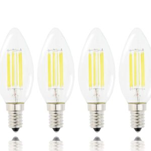 Lamsky E14 LED Filament Candle Shape Light Bulb,E14 European Base Bulb,Daylight 6000K 600LM 60W Equivalent,C35 Clear Glass Torpedo Shape Bullet Top,No-Dimmable (4-Pack)