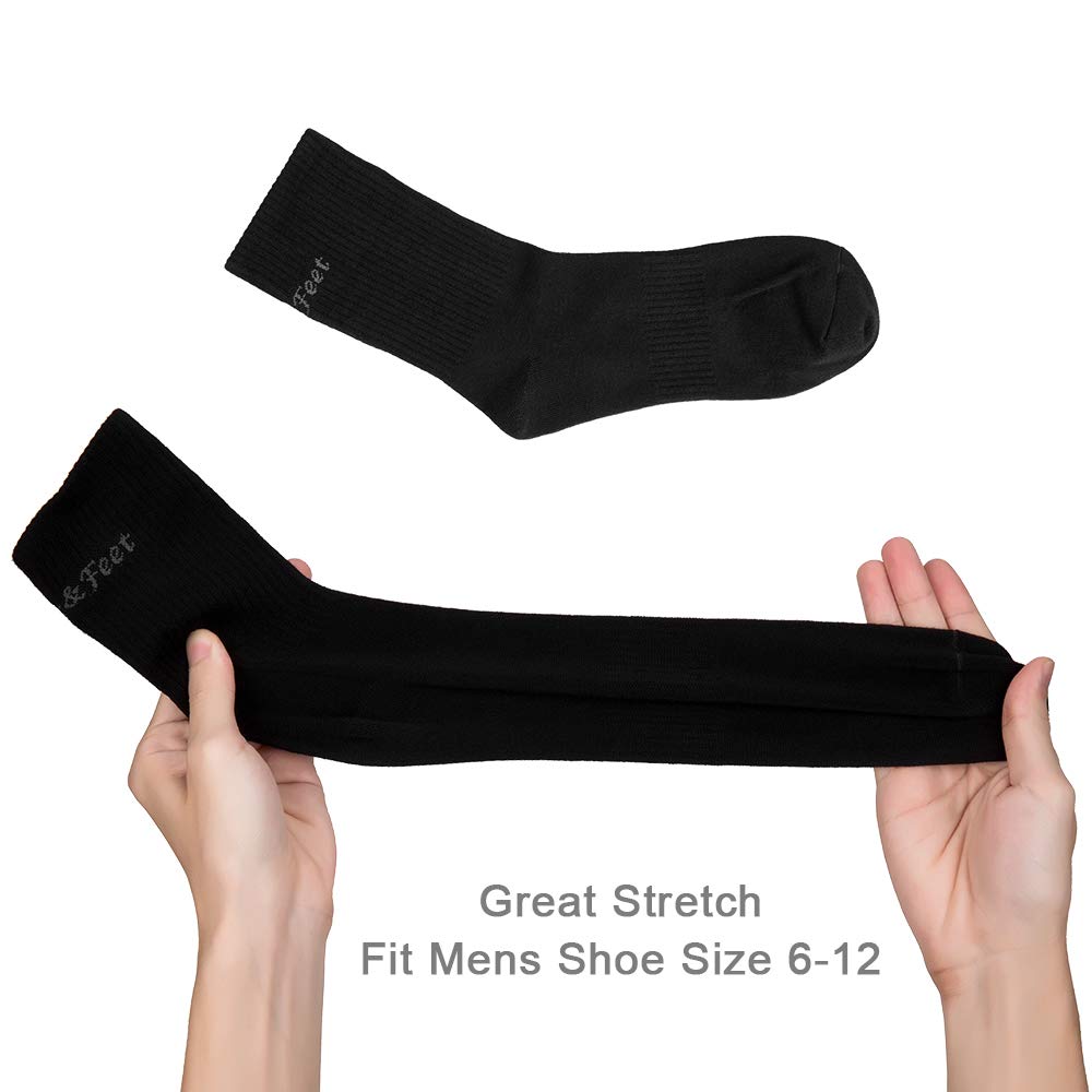 Toes&Feet Men's 3-Pack Black Anti Odor Resist Anti-Sweat Thin Cotton Crew Sports Socks, Size 6-12