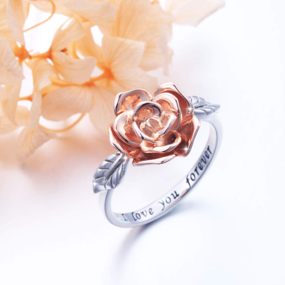 DAOCHONG S925 Sterling Silver Rose Flower Love Wedding Marry Engagement Jewelry Bands Promise Purity Ring for Women Size 8