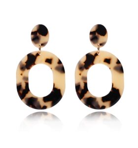 acrylic earrings for women statement geometric earrings resin acetate drop dangle earrings mottled hoop earrings fashion jewelry (leopard)