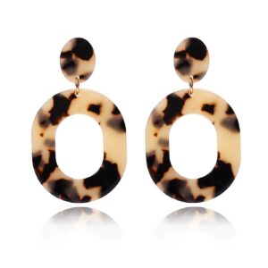 Acrylic Earrings For Women Statement Geometric Earrings Resin Acetate Drop Dangle Earrings Mottled Hoop Earrings Fashion Jewelry (Leopard)